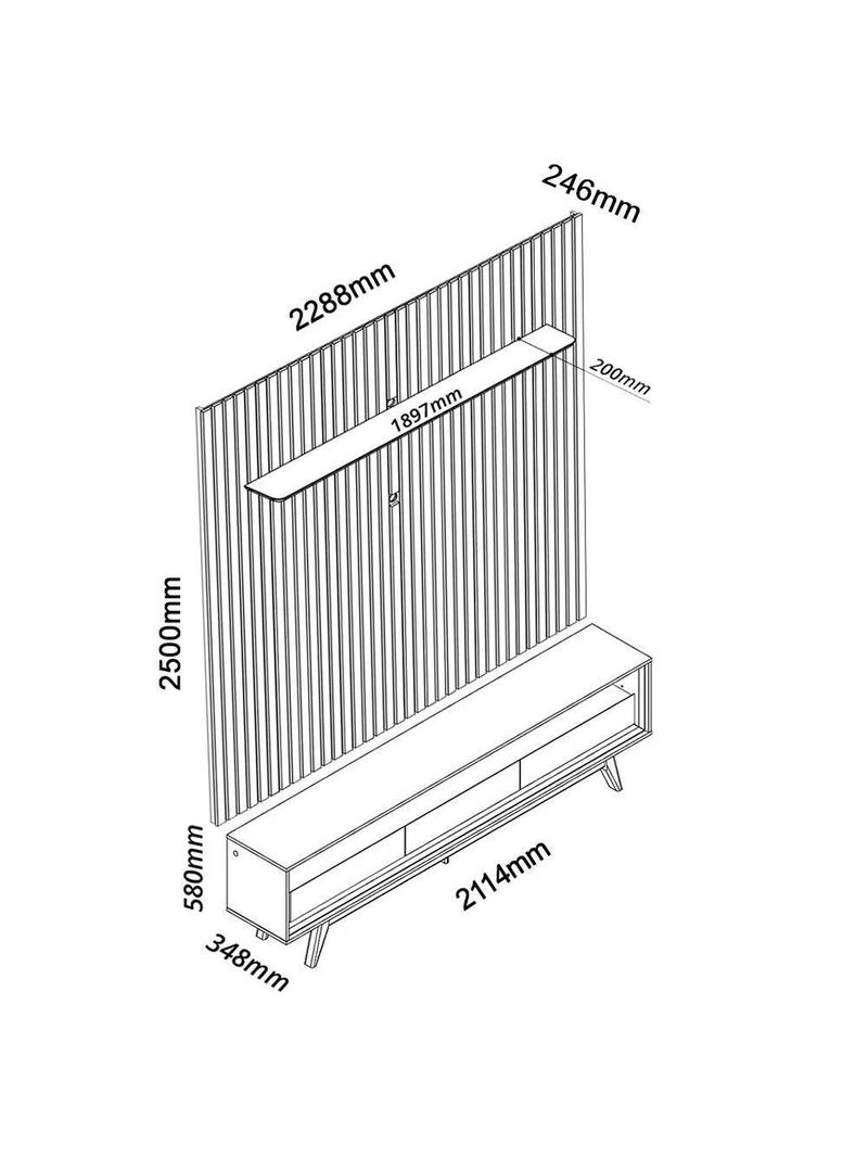 Rack Reluz 3 Gavetas Com Painel Para Tv Até 75 Polegadas Led Ripado Nobre Naturale E Off White