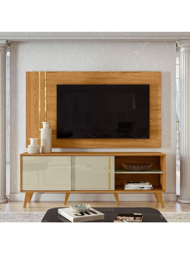 Conjunto édio Rack 2 Portas Com Painel Cumaru/opala Com Rack E Painel