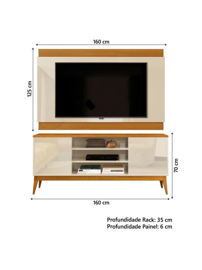 Rack Bancada Titan Com Painel Legacy New Para Até 60 Polegadas 1,60m Off White