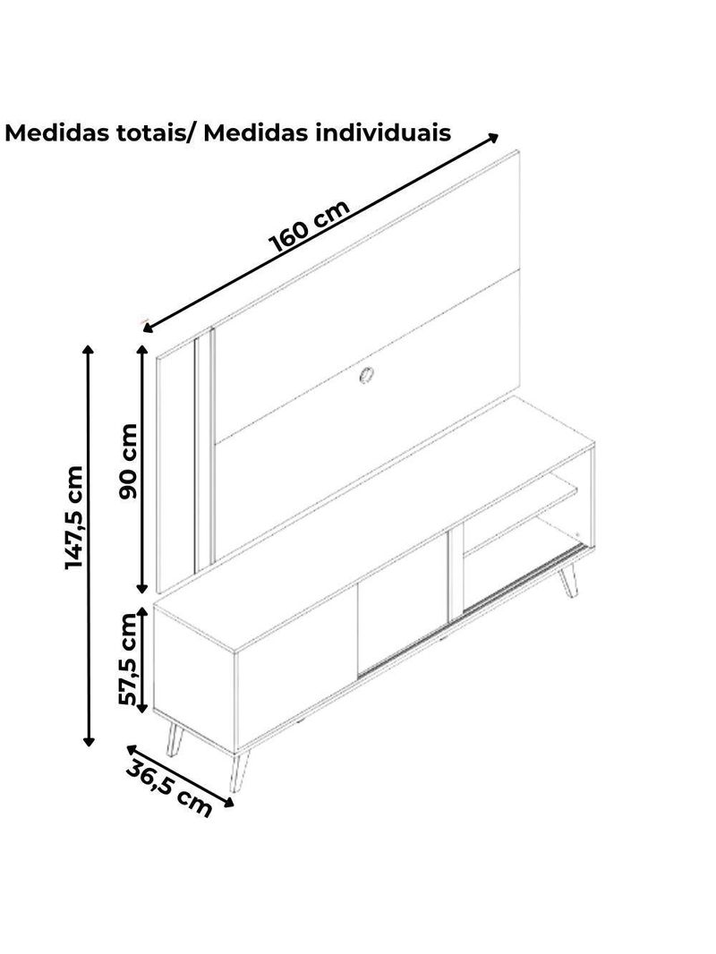 Painel Rack Bancada Tv 60 Pol 160 Cm Cronos  Madetec