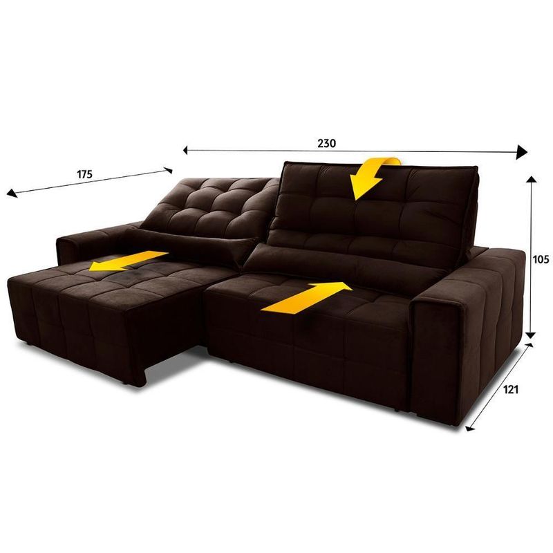 Sofá Retrátil Reclinável Alaska 2,30m Suede Velut Marrom Molas No Assento - King House