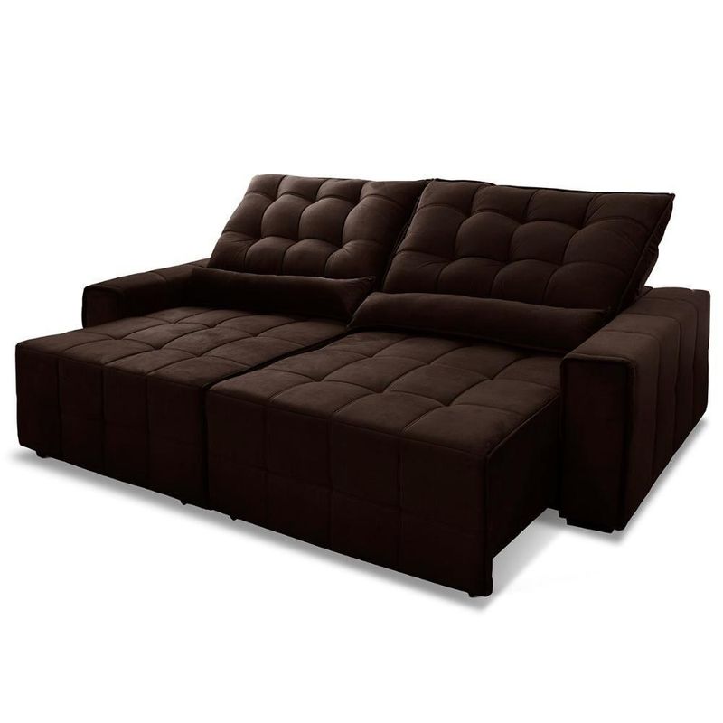 Sofá Retrátil Reclinável Alaska 2,30m Suede Velut Marrom Molas No Assento - King House