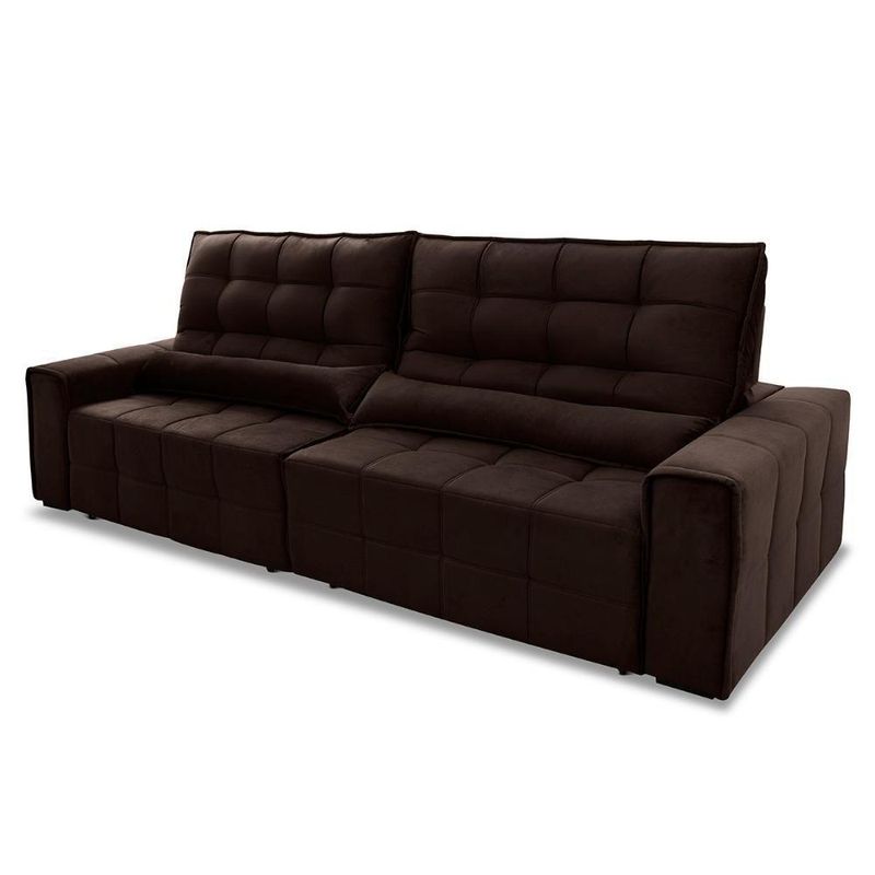 Sofá Retrátil Reclinável Alaska 2,30m Suede Velut Marrom Molas No Assento - King House