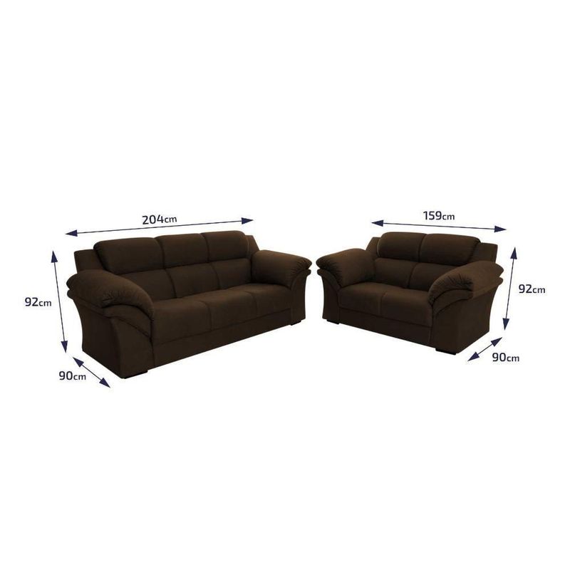 Conjunto Sofá Windsor Velut Marrom 3 E 2 Lugares 2,04m E 1,59m - King House