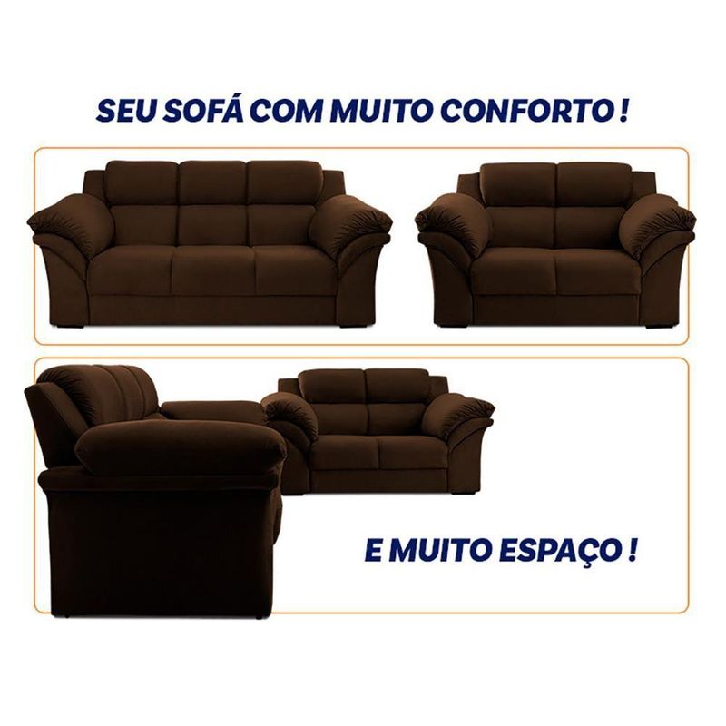 Conjunto Sofá Windsor Velut Marrom 3 E 2 Lugares 2,04m E 1,59m - King House