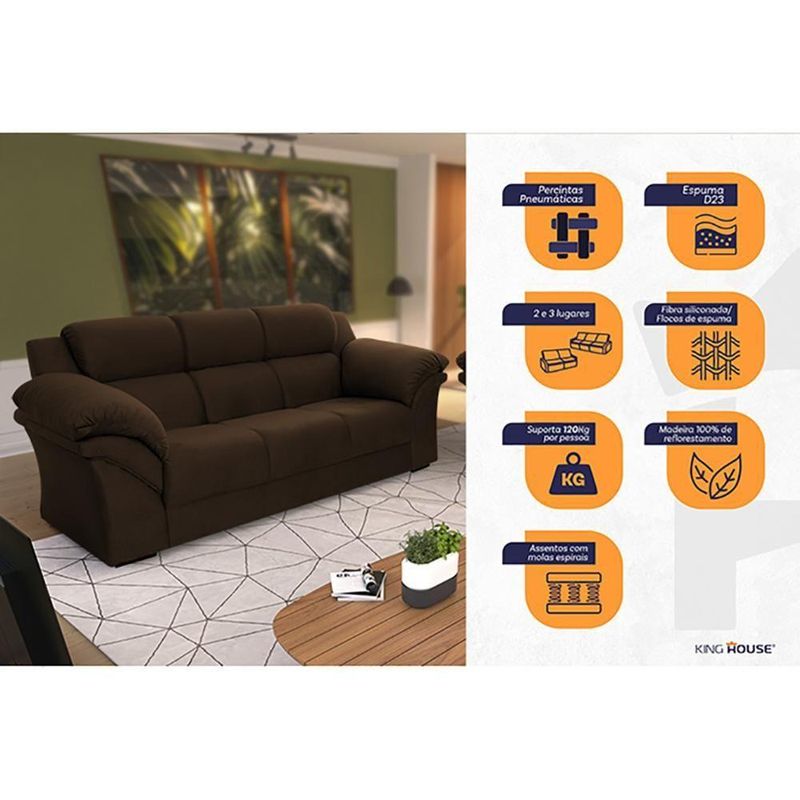 Conjunto Sofá Windsor Velut Marrom 3 E 2 Lugares 2,04m E 1,59m - King House
