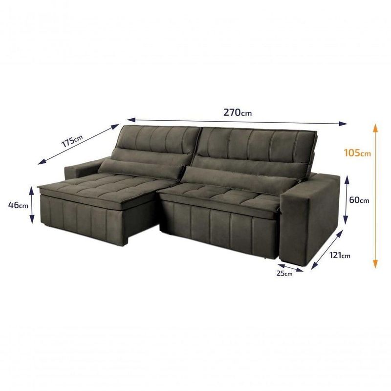 Sofá Retrátil Reclinável Supremo 2,70m Suede Velut Molas No Assento - King House