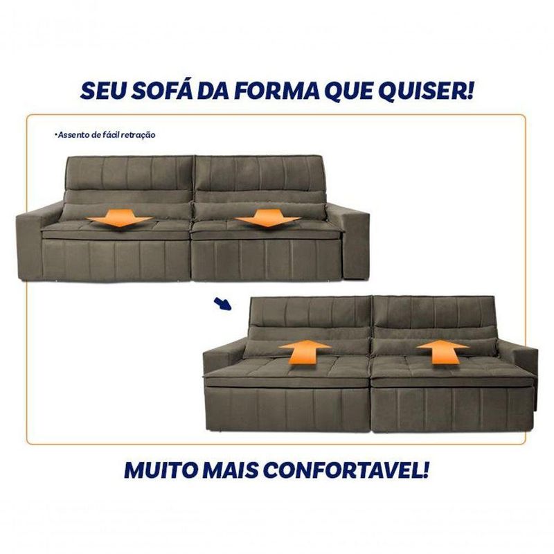 Sofá Retrátil Reclinável Supremo 2,70m Suede Velut Molas No Assento - King House