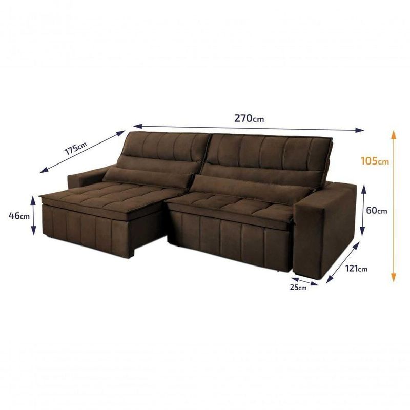 Sofá Retrátil Reclinável Supremo 2,70m Suede Velut Marrom Molas No Assento - King House