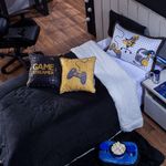 Kit Coberdrom Game Streamer Preto C/ Almofadas Solteiro 04 Peças - Dupla Face Sherpa E Mantinha