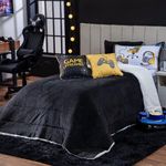 Kit Coberdrom Game Streamer Preto C/ Almofadas Solteiro 04 Peças - Dupla Face Sherpa E Mantinha