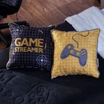 Kit Coberdrom Game Streamer Preto C/ Almofadas Solteiro 04 Peças - Dupla Face Sherpa E Mantinha