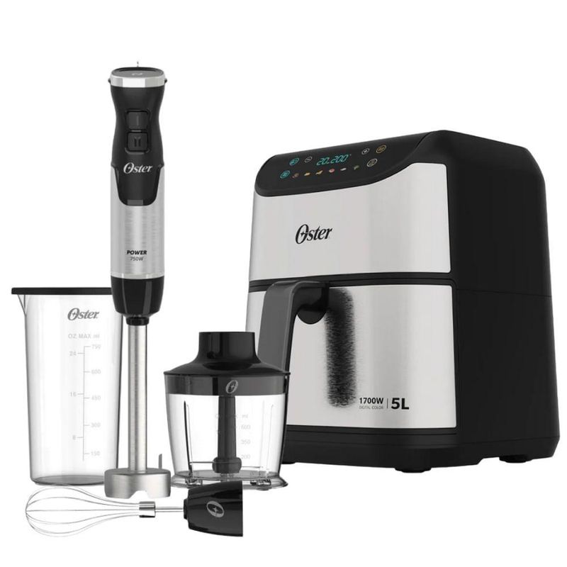 Kit Mixer Oster 3 em 1 e Fritadeira Inox 5L 220V
