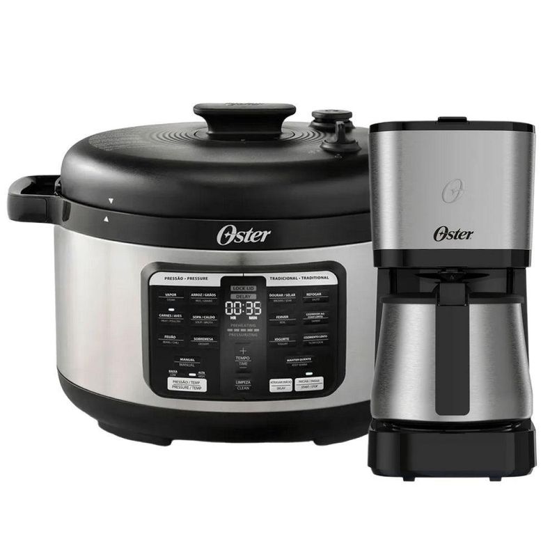 Kit Panela De Pressão 5,7L Multifunções E Cafeteira Com Jarra Inox Oster 110V