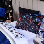 Jogo De Cama Lençol Casal Padrão Game Win Branco/azul Marinho Com Fronhas E Virol Estampados 04 Peças - Percal 200 Fios