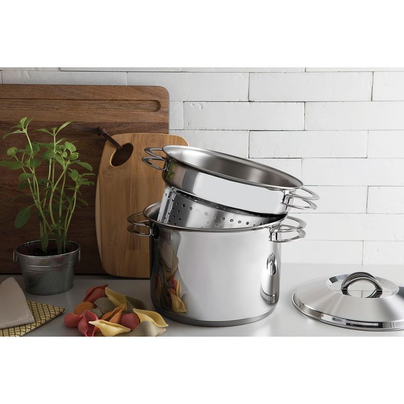 Jogo Cozi-Pasta Tramontina Solar em Aço Inox Fundo Triplo com Alças 2 Peças 20 cm