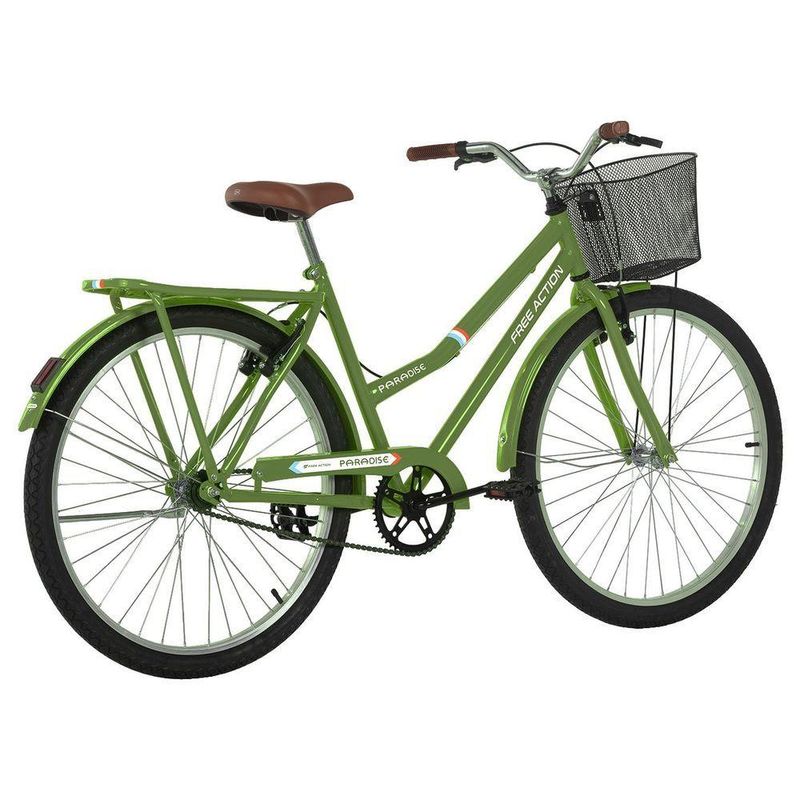 Bicicleta Urbana Paradise Aro 26 Quadro Aço 21" 1v V-Brake Verde Militar Free Action