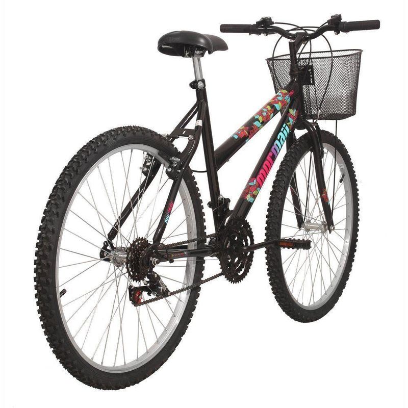 Bicicleta Safira Mountain Bike Aro 26 Quadro Aço 18 Marchas V-Brake Preto Brilho Mormaii
