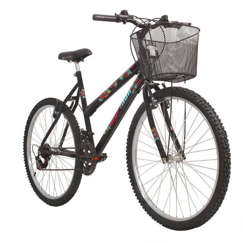 Bicicleta Safira Mountain Bike Aro 26 Quadro Aço 18 Marchas V-Brake Preto Brilho Mormaii