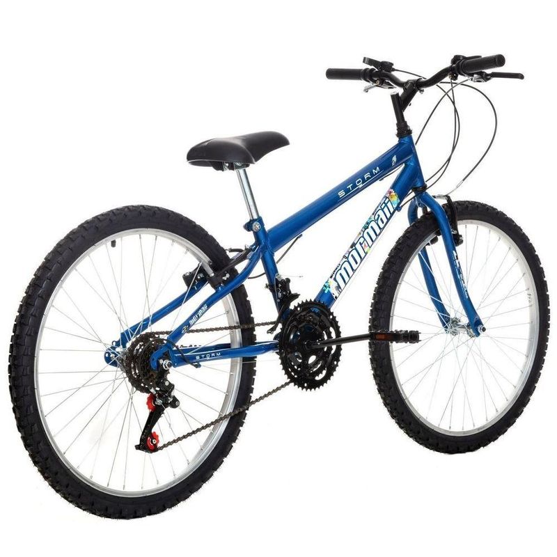 Bicicleta Storm Mtb Aro 24 Quadro Aço 18 Marchas Azul Alanya Mormaii