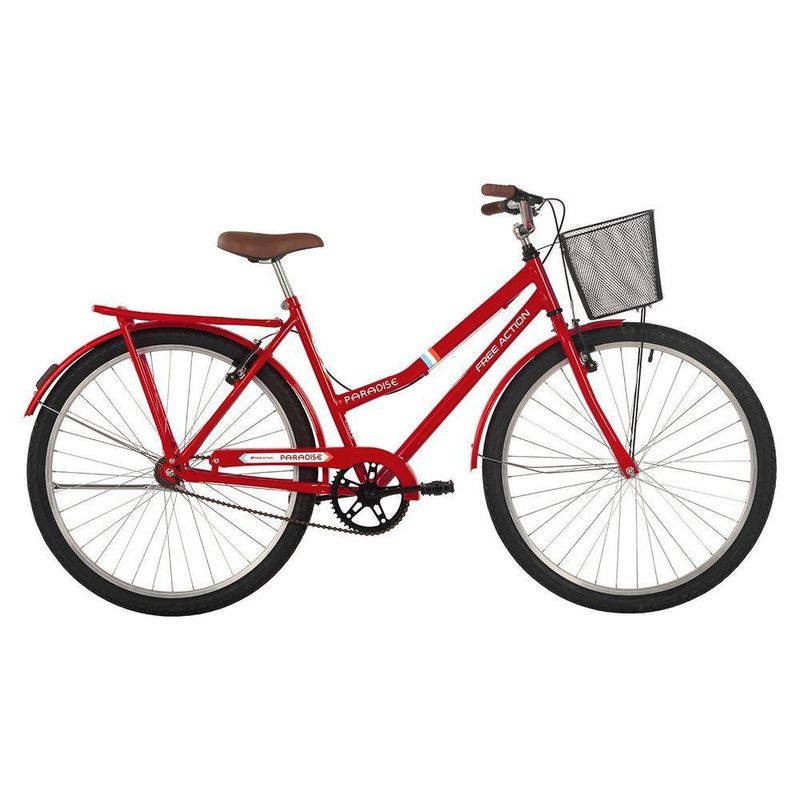 Bicicleta Urbana Paradise Aro 26 Quadro Aço 1 Marcha V-Brake Vermelho Coke Free Action