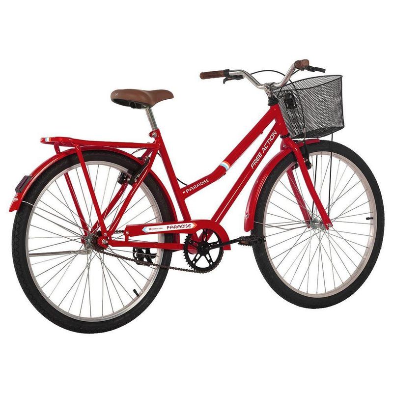 Bicicleta Urbana Paradise Aro 26 Quadro Aço 1 Marcha V-Brake Vermelho Coke Free Action
