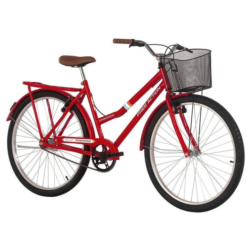 Bicicleta Urbana Paradise Aro 26 Quadro Aço 1 Marcha V-Brake Vermelho Coke Free Action
