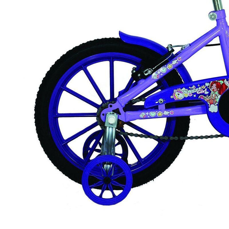 Bicicleta Sweet Girl Aro 16 V-Brake Lilás Infantil com Cesta e Rodinhas Mormaii