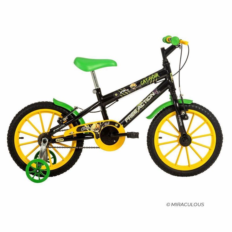 Bicicleta Infantil Cat Noir & Miraculous Mtb Aro 16 com Freio V-Brake Preto Brilho Free Action