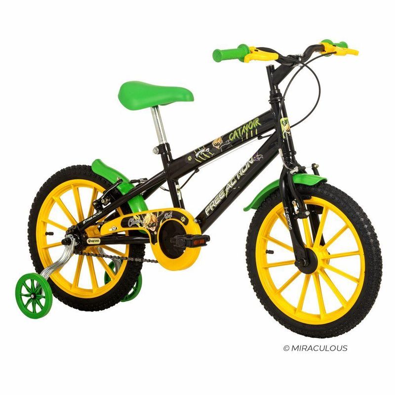 Bicicleta Infantil Cat Noir & Miraculous Mtb Aro 16 com Freio V-Brake Preto Brilho Free Action