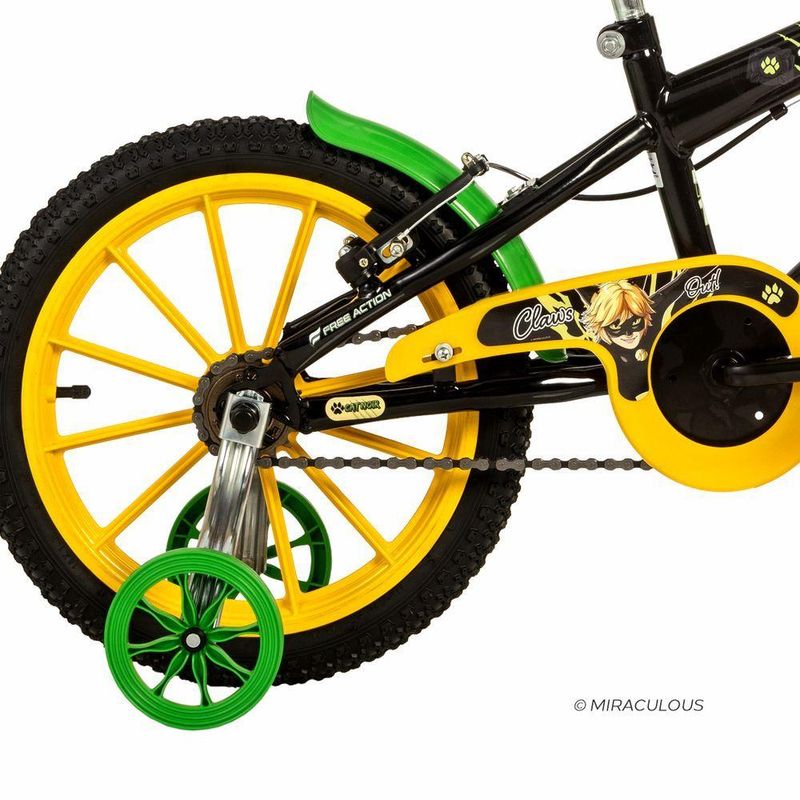 Bicicleta Infantil Cat Noir & Miraculous Mtb Aro 16 com Freio V-Brake Preto Brilho Free Action