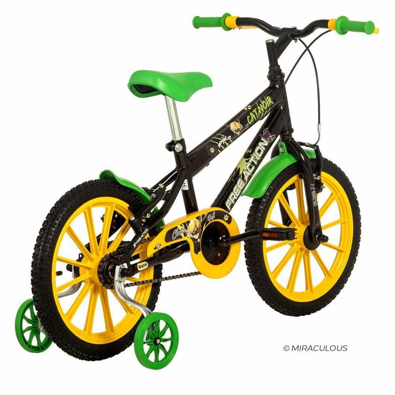 Bicicleta Infantil Cat Noir & Miraculous Mtb Aro 16 com Freio V-Brake Preto Brilho Free Action