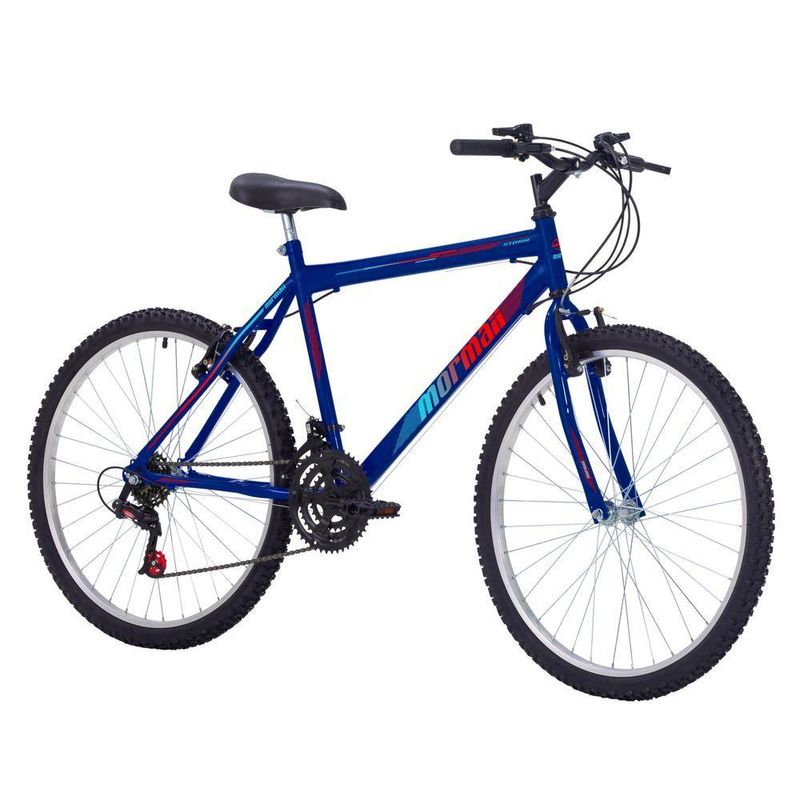 Bicicleta Storm Mountain Bike Aro 26 Quadro Aço 18 Marchas Azul Alanya Mormaii