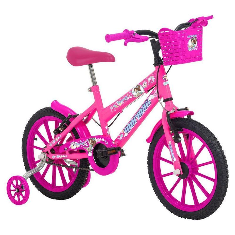 Bicicleta Infantil Sweet Girl Aro 16 V-Brake com Cesta Rosa Chicle Mormaii