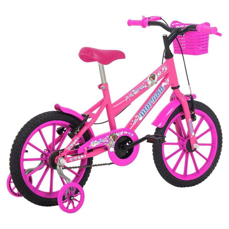 Bicicleta Infantil Sweet Girl Aro 16 V-Brake com Cesta Rosa Chicle Mormaii