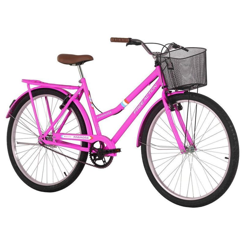 Bicicleta Paradise Urbana Aro 26 Quadro Aço 1 Marcha Rosa Chicle Free Action