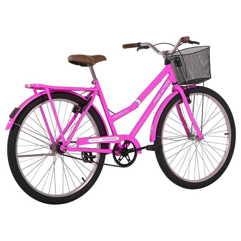 Bicicleta Paradise Urbana Aro 26 Quadro Aço 1 Marcha Rosa Chicle Free Action