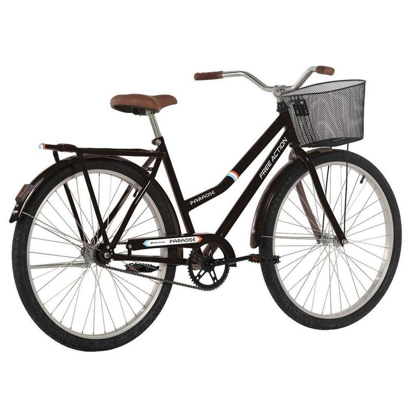 Bicicleta Paradise Urbana Aro 26 Quadro Aço 1v Contra Pedal Free Action Preto Brilho