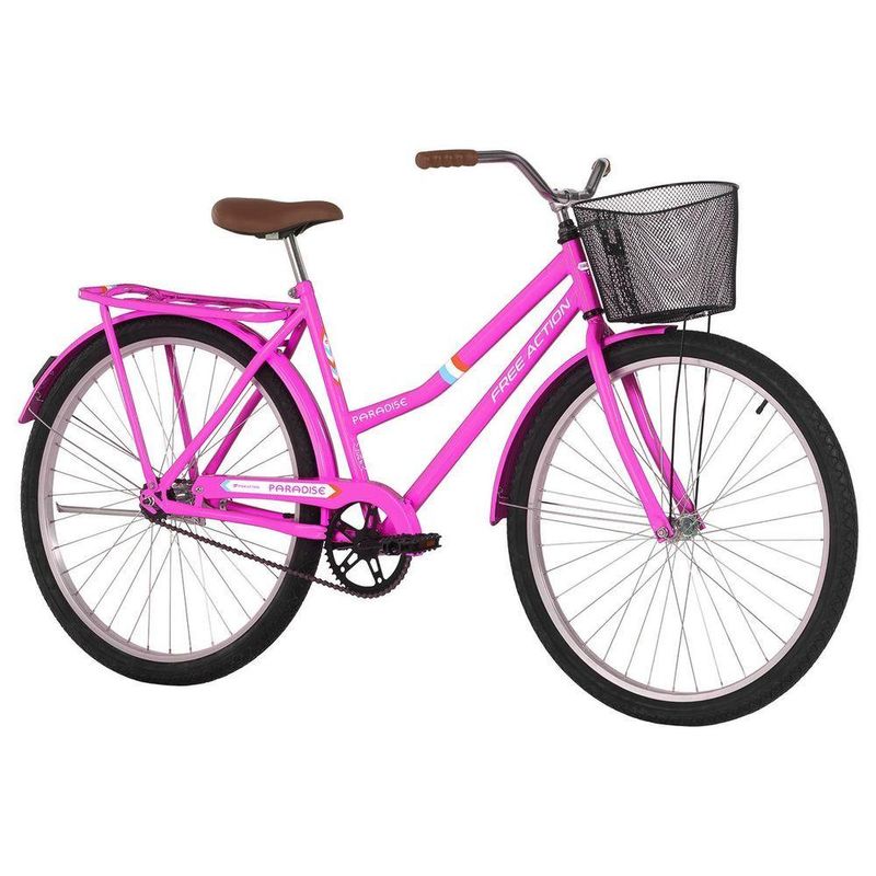 Bicicleta Paradise Urbana Aro 26 Quadro Aço 1 Velocidade Contra Pedal Rosa Chicle Free Action