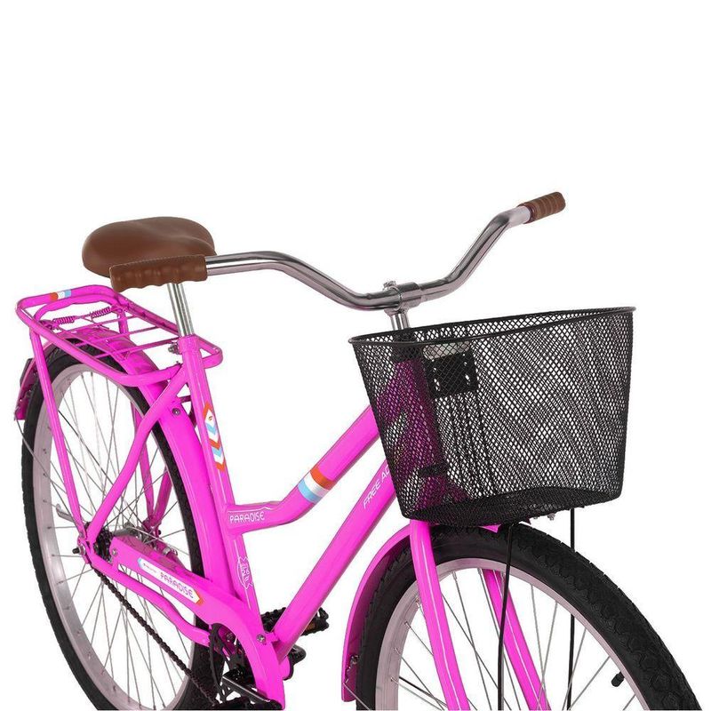 Bicicleta Paradise Urbana Aro 26 Quadro Aço 1 Velocidade Contra Pedal Rosa Chicle Free Action