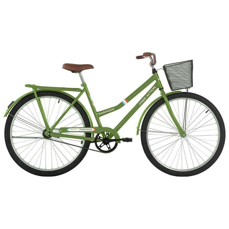 Bicicleta Paradise Urbana Aro 26 Quadro Aço 1 Marcha Free Action Verde Militar