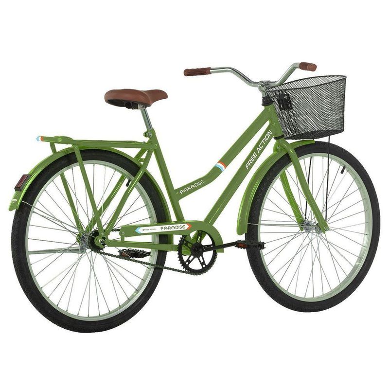 Bicicleta Paradise Urbana Aro 26 Quadro Aço 1 Marcha Free Action Verde Militar