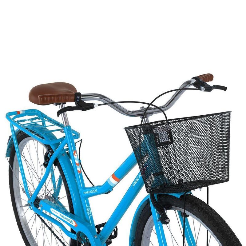Bicicleta Paradise Urbana Aro 26 Quadro Aço 21 com Cesta e Bagageiro Free Action Azul Capri