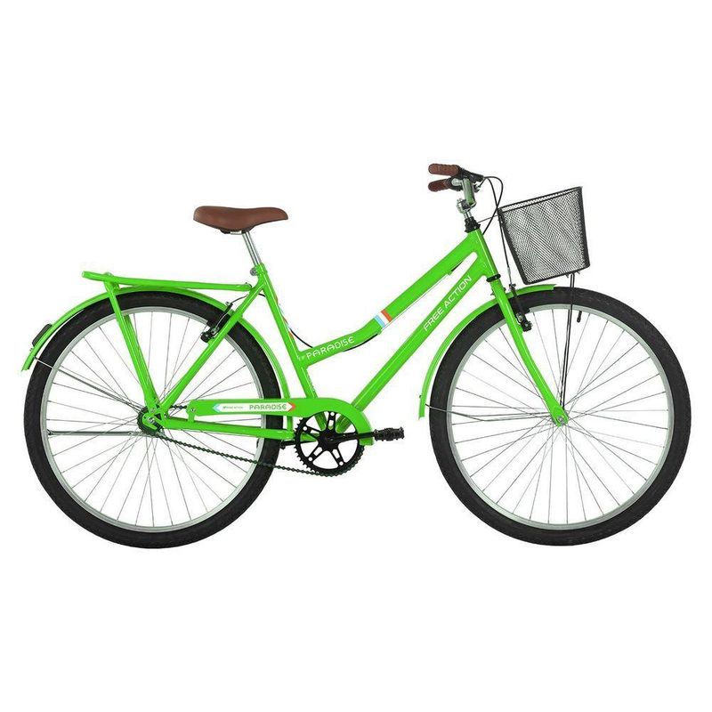 Bicicleta Paradise Urbana Aro 26 Quadro Aço 1 Marcha Verde Kawasaki Free Action