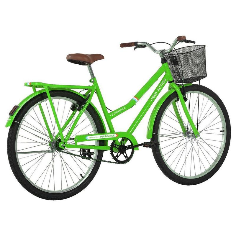 Bicicleta Paradise Urbana Aro 26 Quadro Aço 1 Marcha Verde Kawasaki Free Action
