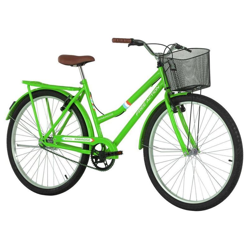 Bicicleta Paradise Urbana Aro 26 Quadro Aço 1 Marcha Verde Kawasaki Free Action
