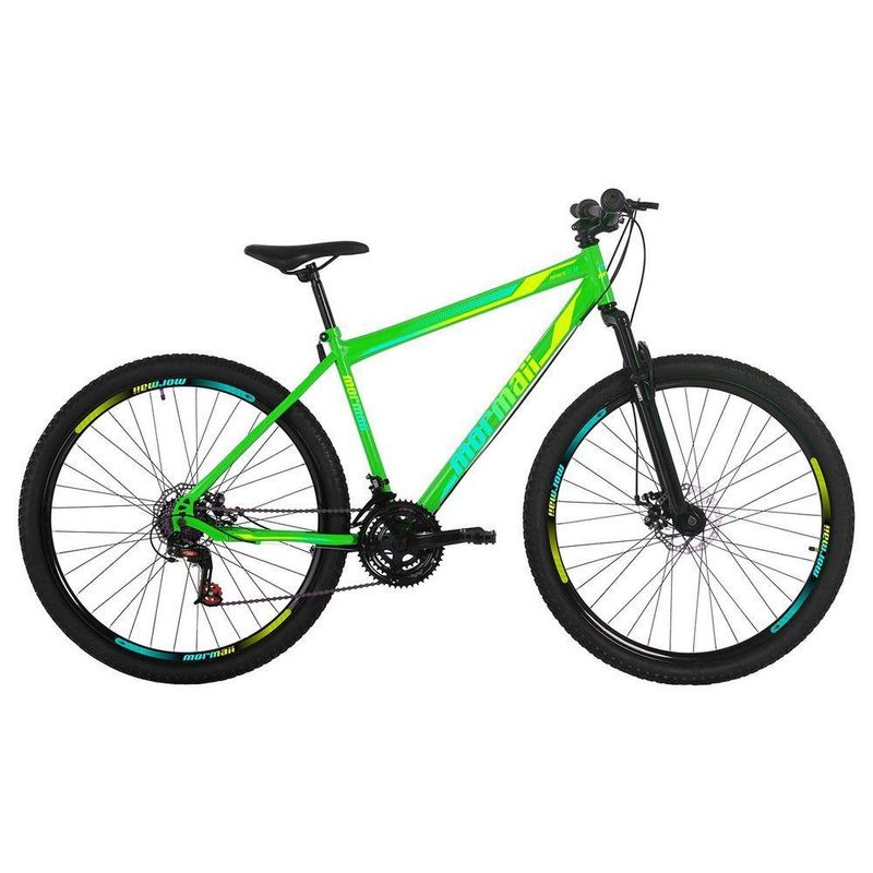 Bicicleta Mountain Bike Jaws 20 Aro 29 Quadro Aço 21 Marchas Freio a Disco Verde Kawasaki Mormaii