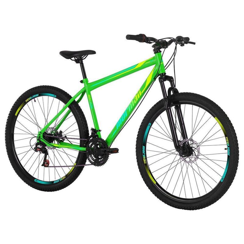 Bicicleta Mountain Bike Jaws 20 Aro 29 Quadro Aço 21 Marchas Freio a Disco Verde Kawasaki Mormaii