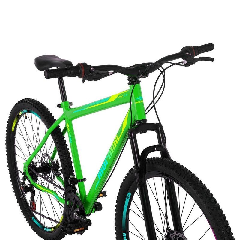 Bicicleta Mountain Bike Jaws 20 Aro 29 Quadro Aço 21 Marchas Freio a Disco Verde Kawasaki Mormaii