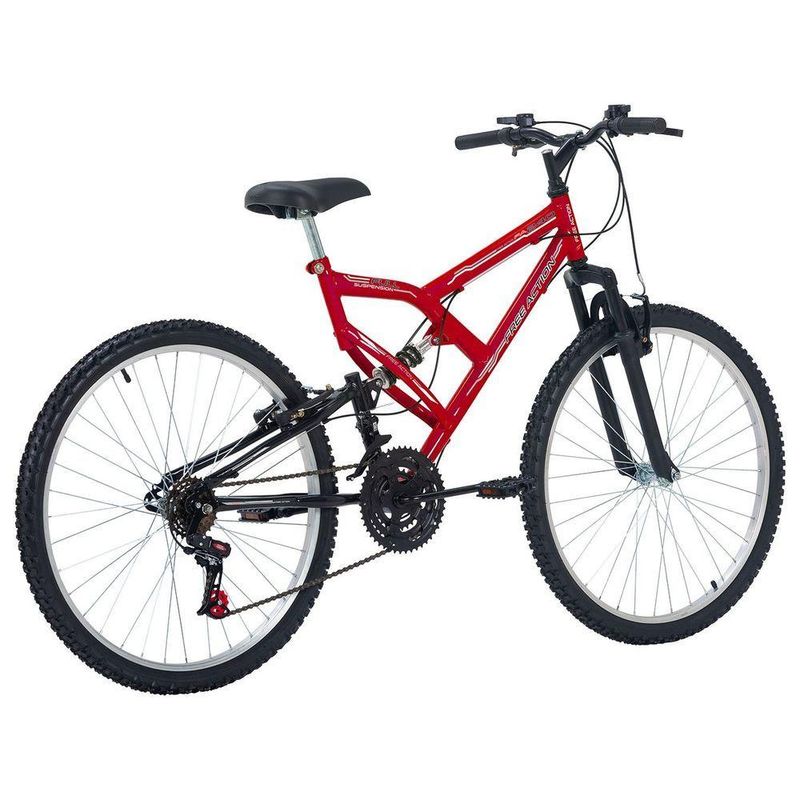 Bicicleta Mountain Bike Full FA 240 Aro 26 Quadro Aço 18 Marchas V-Brake Vermelho Coke Free Action